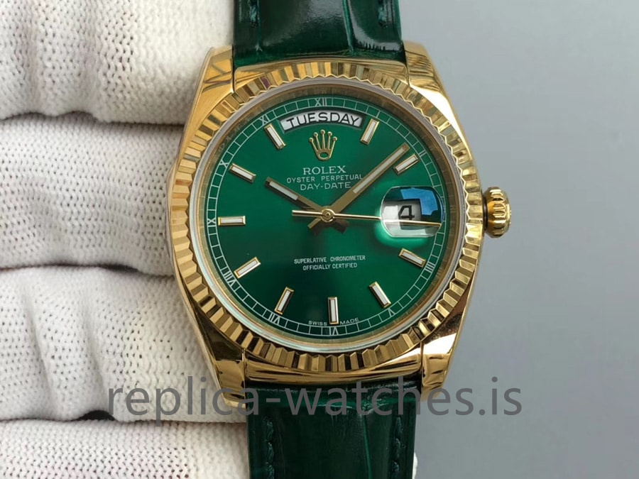 Burro hada Propio Rolex Day-Date Green Leather Strap - Compre réplicas de relojes de lujo con  grandes descuentos en nuestro sitio